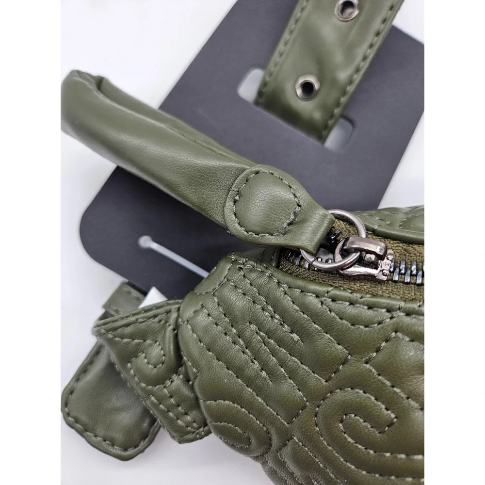 Steve Madden Quilted Belt Bag Olive Green Fanny Pack Crossbody Adjustable‎ Strap